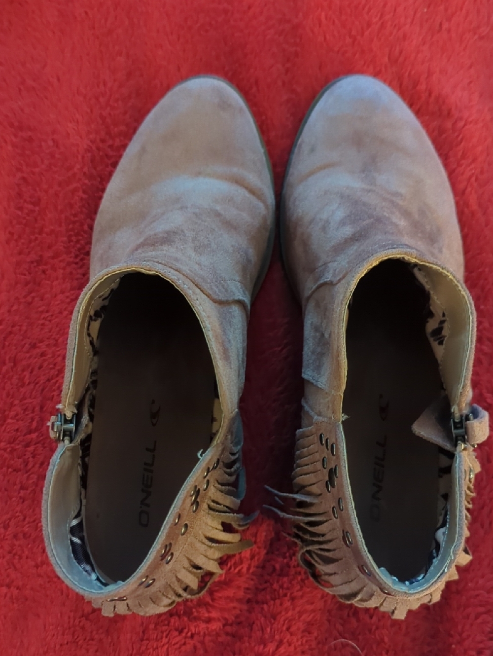 O'Neill Women's Taupe Suede Fringe Ankle Booties
